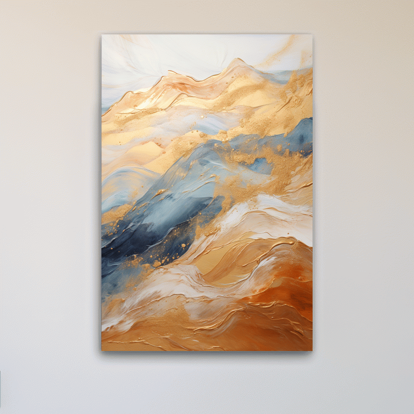 Abstract Gold And Blue Mountain Landscape - Modern Fluid Marble Wall Art