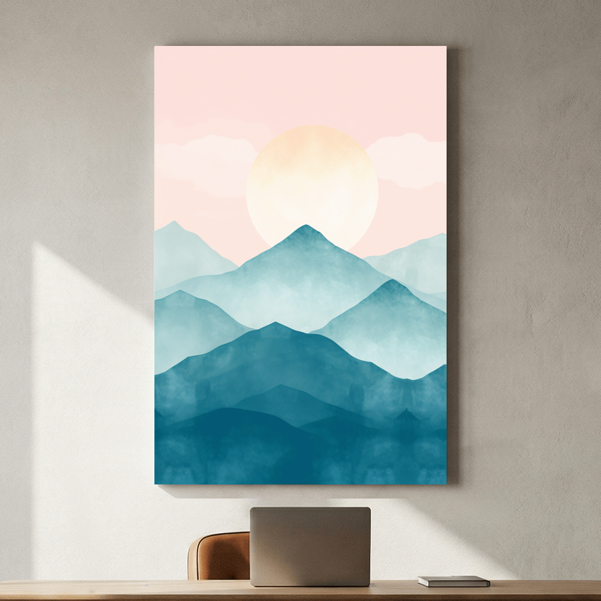 Pastel Watercolor Mountain Sunrise - Abstract Landscape Painting