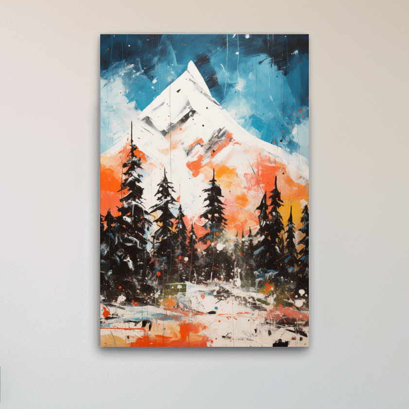 Textured rustic mountain painting