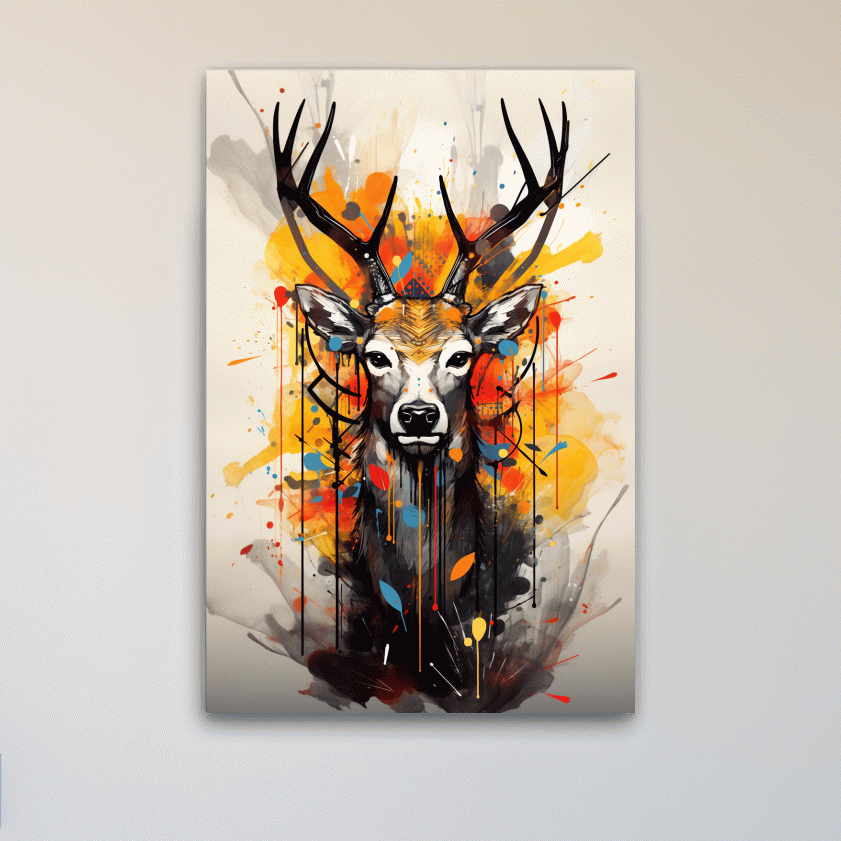Abstract splattered painting of a deers head