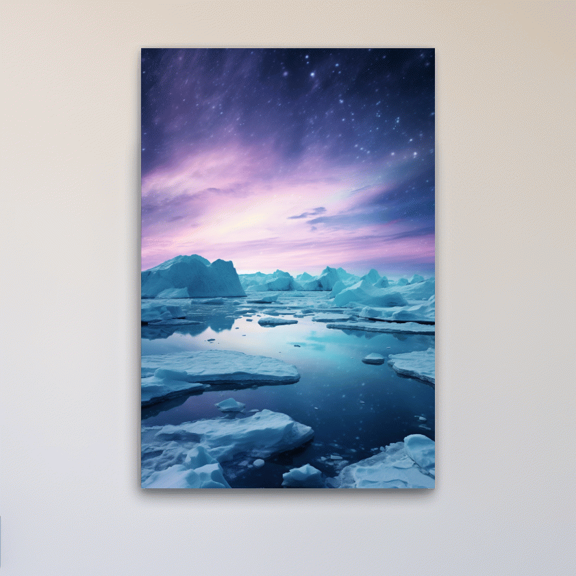 Ethereal Arctic Iceberg Aurora Sky - Dreamy Polar Seascape Wall Art