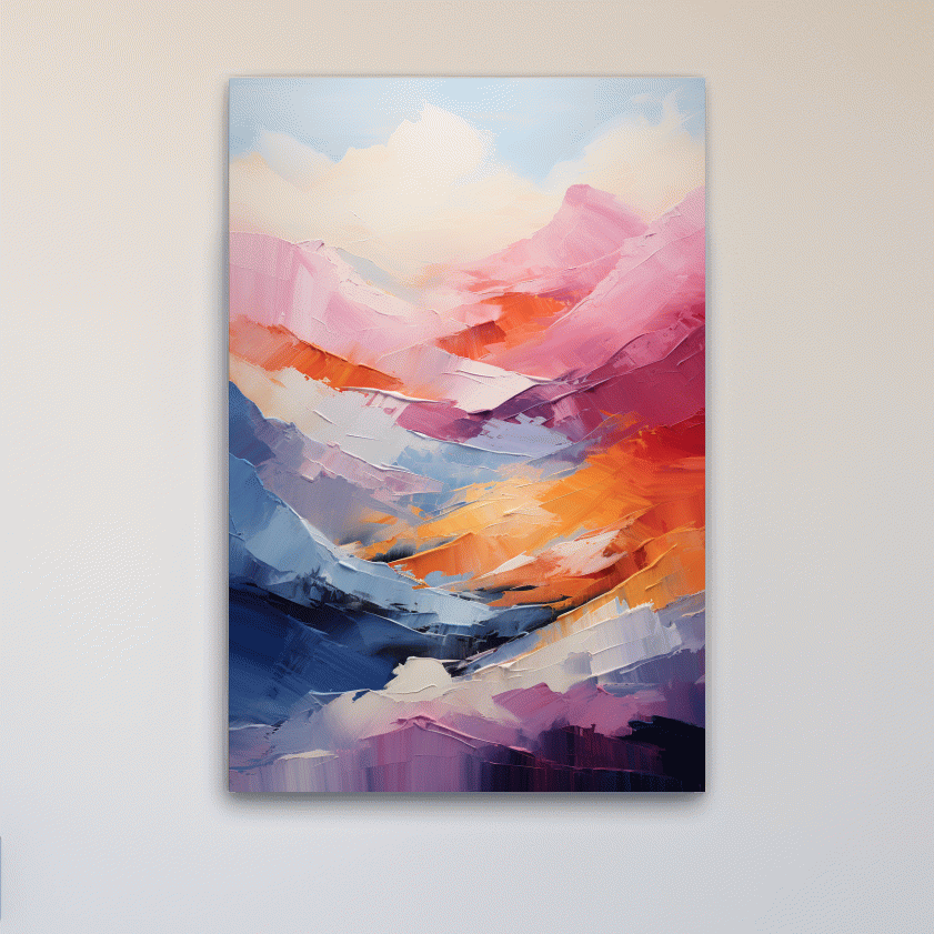 Vibrant Abstract Mountain Landscape Painting - Colorful Impasto Texture Wall Art