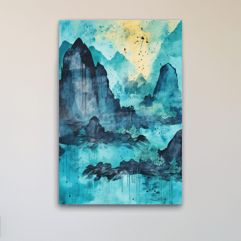 Abstract Mountain Lake Watercolor - Landscape Wall Art