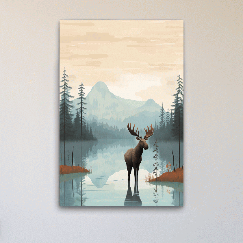 Childrens illustration of a moose in the mountains
