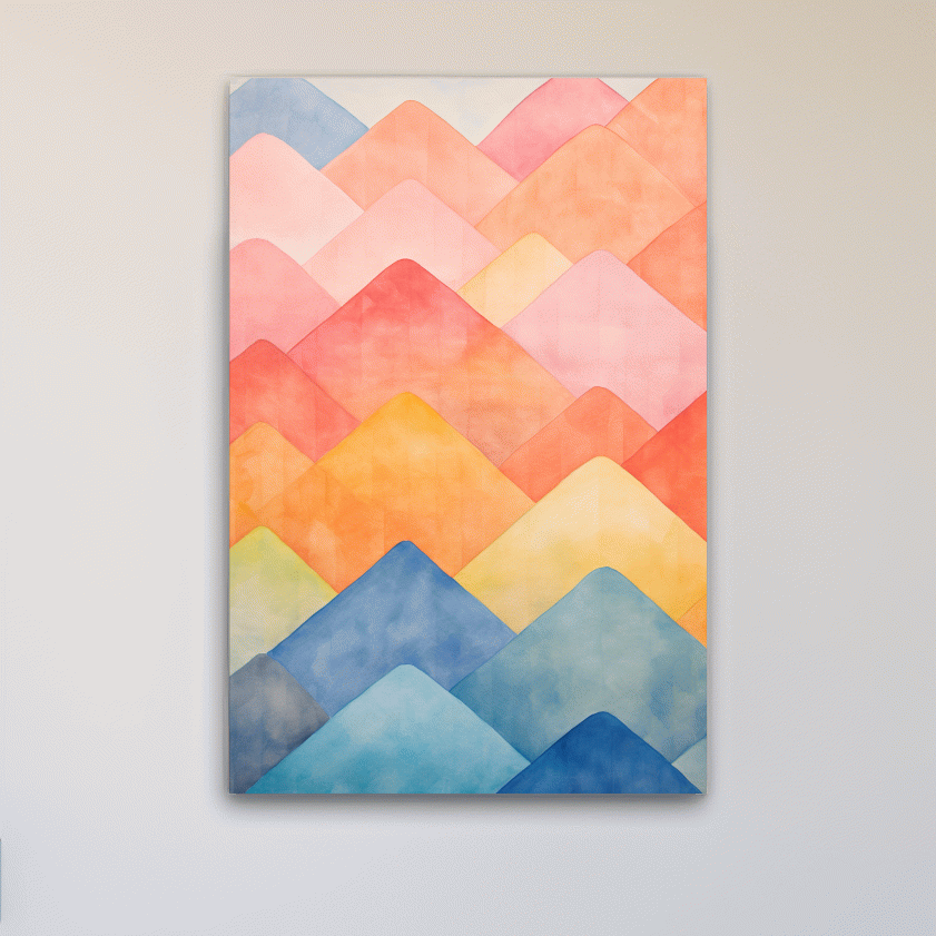 Bright colourful pastel shapes, abstract mountain patterns