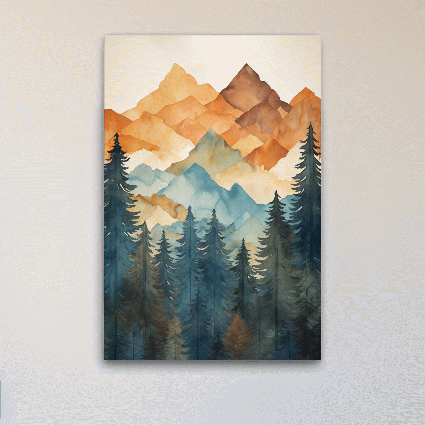 Alpine Mountains Pine Forest Watercolor - Nature Landscape Wall Art