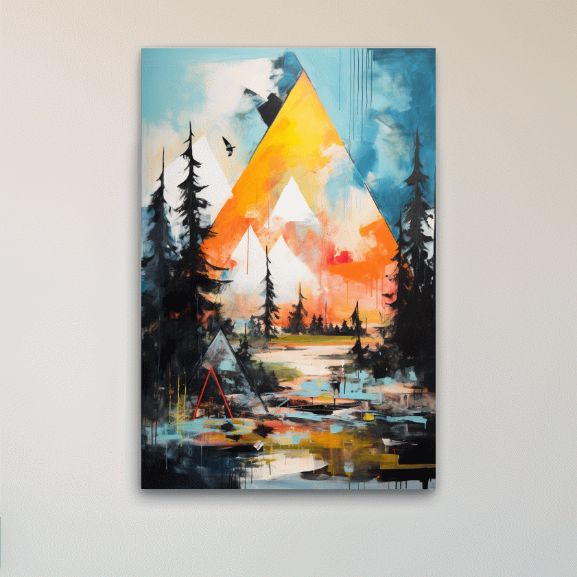 Abstract style painting art of geometric mountains