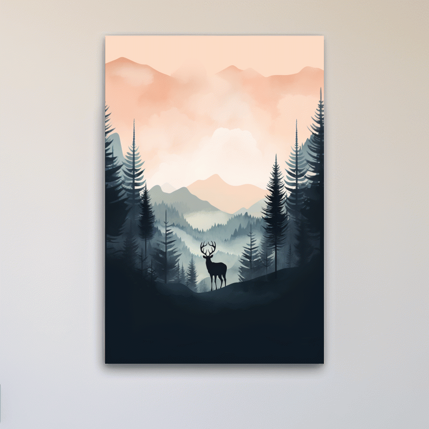 Silhouette of a deer, pastel illustration