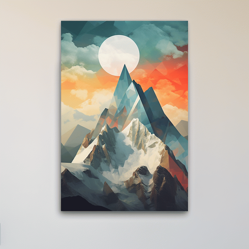 Abstract suprematism art, glacier at sunset