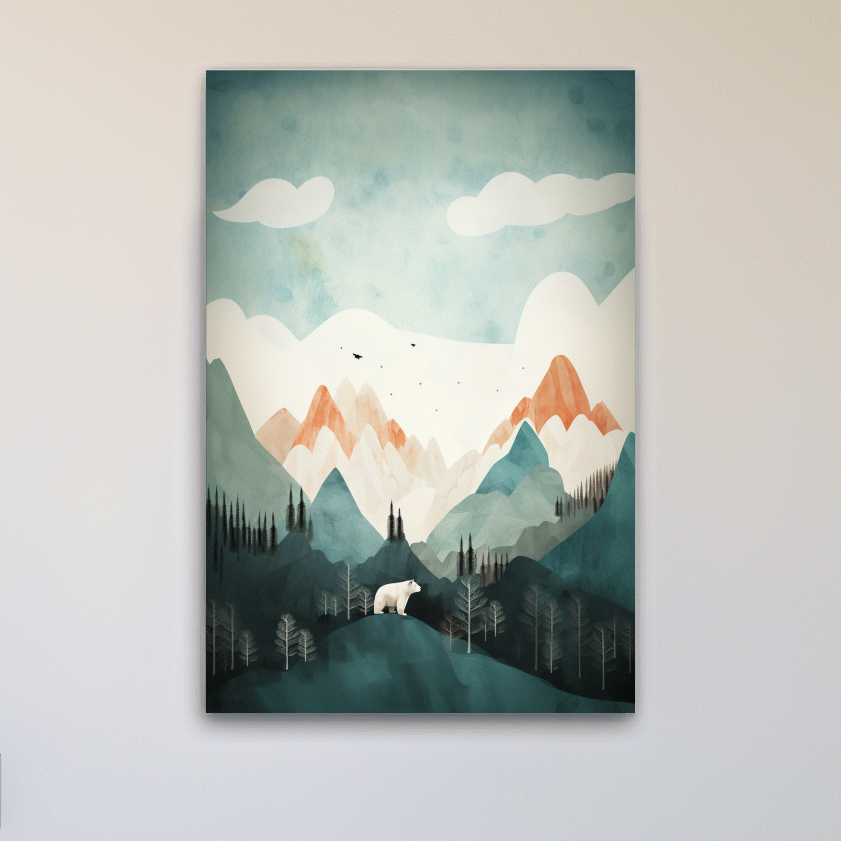 Bear standing in the forest, textured minimal illustration