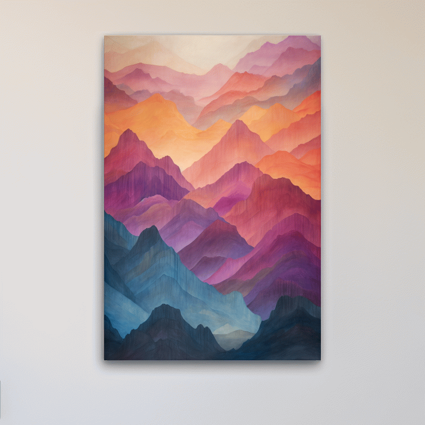 Vibrant Watercolor Layered Mountains - Abstract Sunset Landscape Wall Art