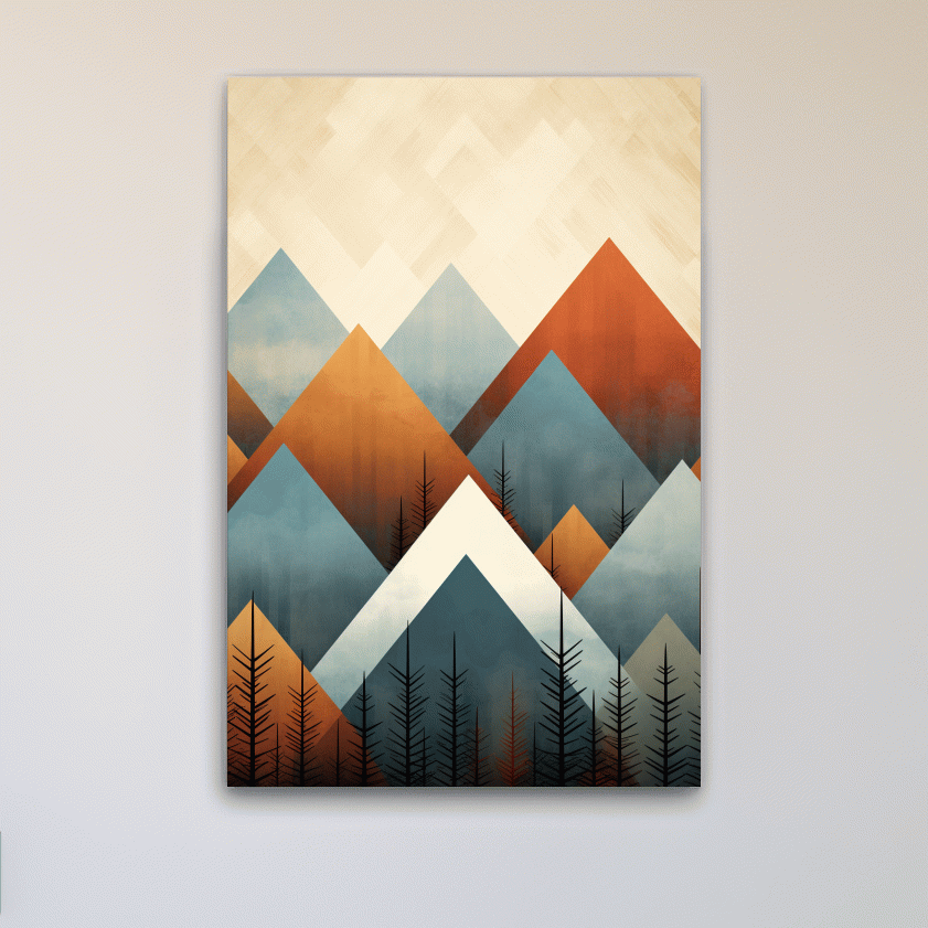 Geometric triangular mountain patterns - mid century style art