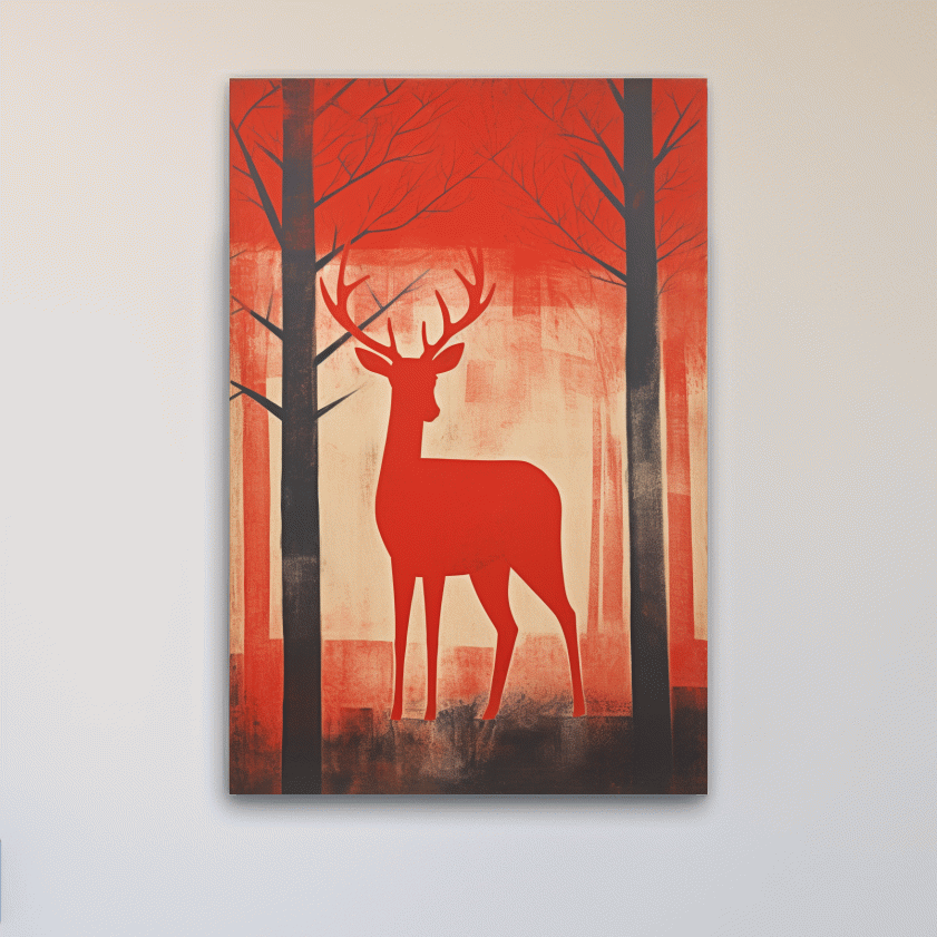 Rustic silhouette painting of a deer in the forest