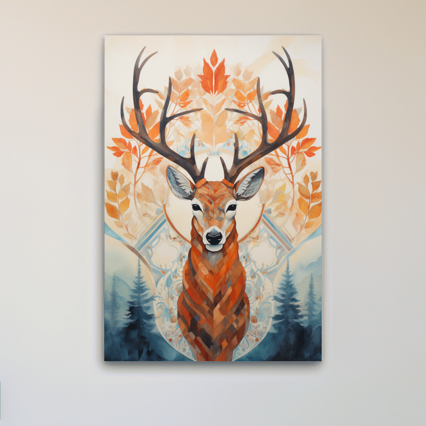 Symmetrical ornate pattern painting of a deer head