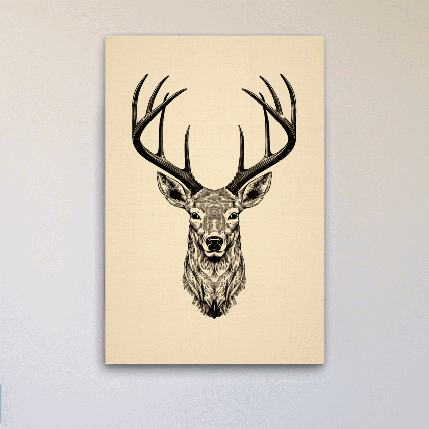 Sepia tone tattoo style illustration of a deers head