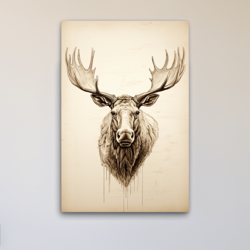 Rustic Moose Head Sketch Illustration - Vintage Sepia Wildlife Wall Art