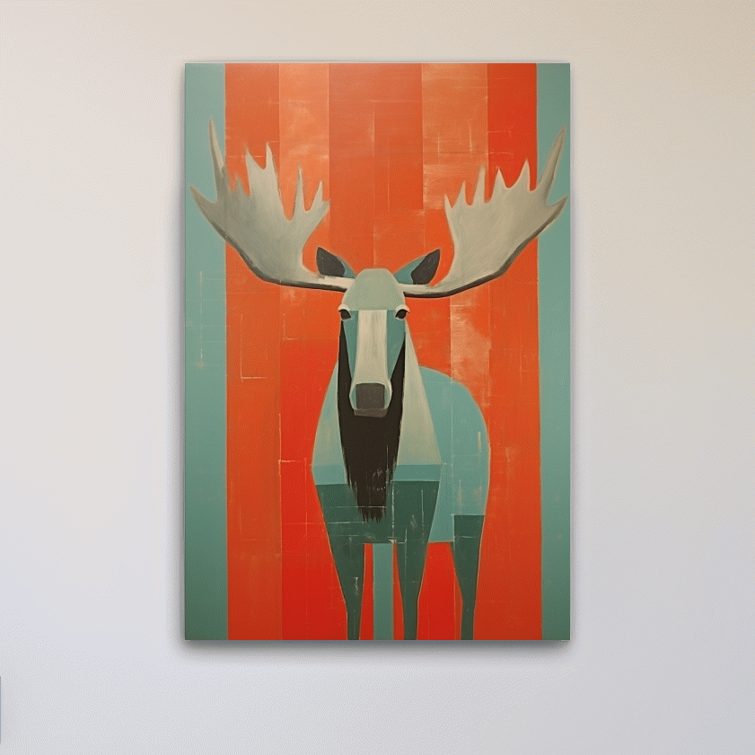 Mid Century Modern Rustic Moose Portrait Painting -  Wildlife Wall Art