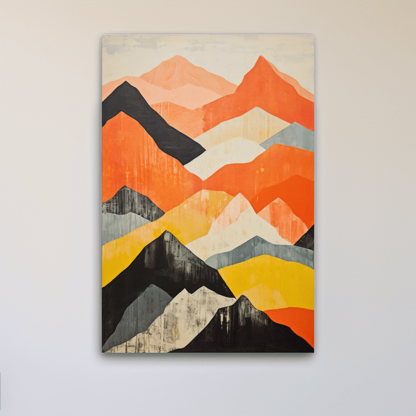 Textured pattern painting of mountain shapes