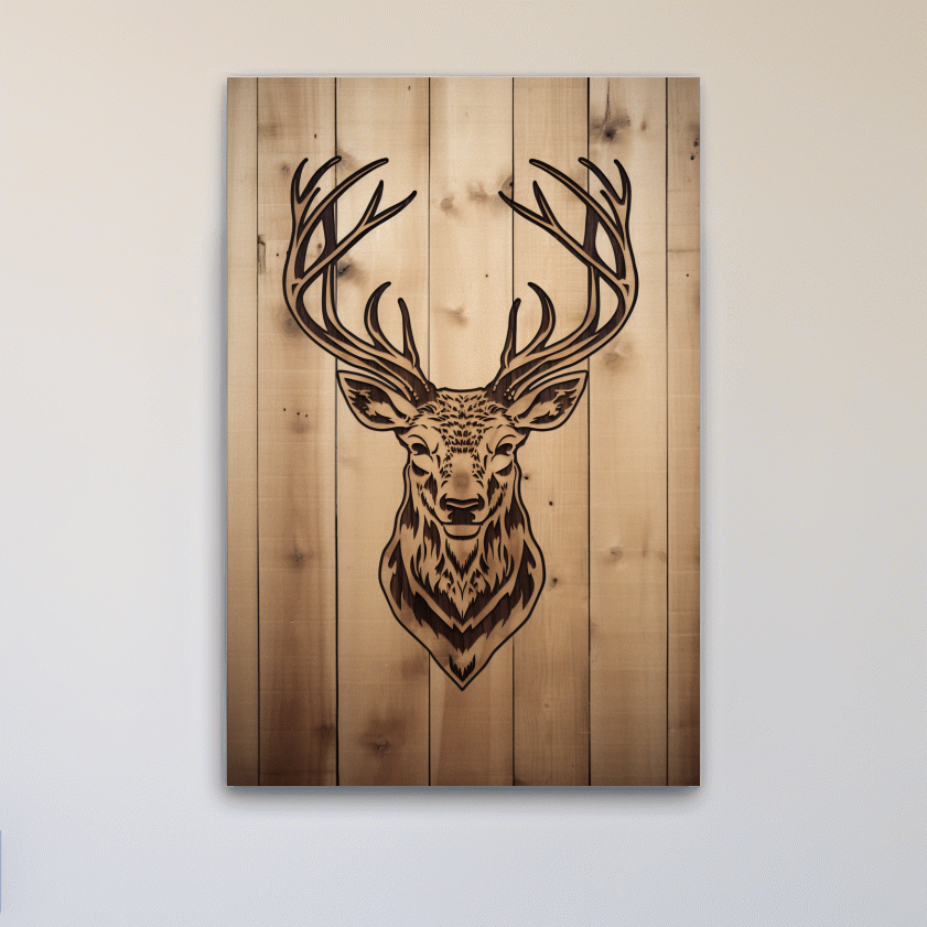 Rustic Stag Head Woodburn Illustration - Cabin Lodge Wildlife Wall Art