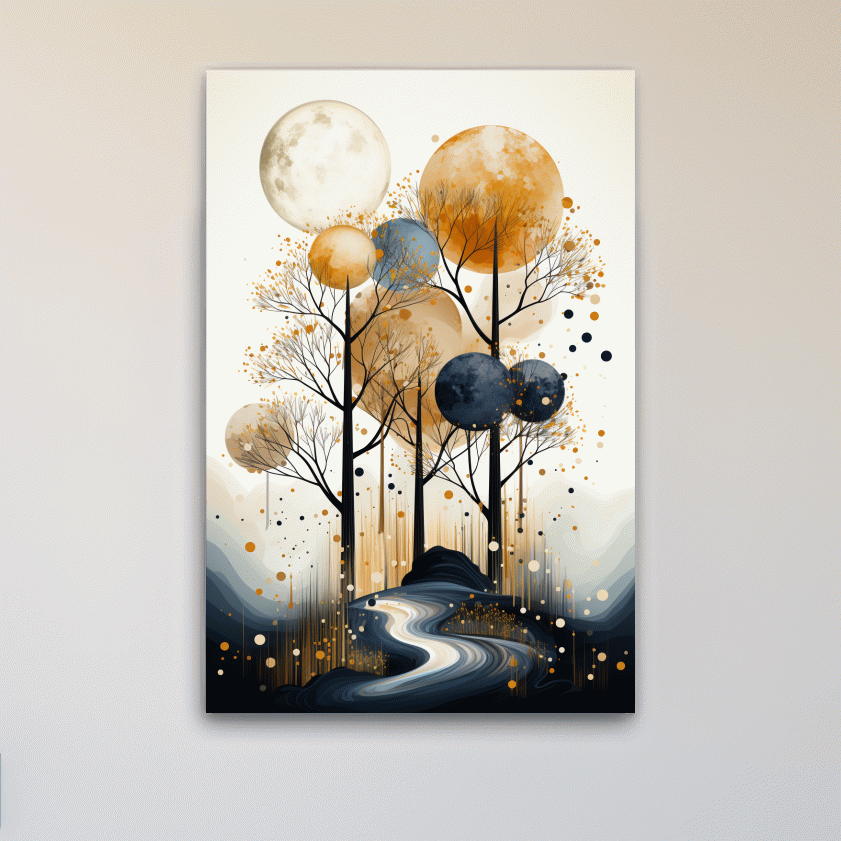Chic boho style art of surreal trees