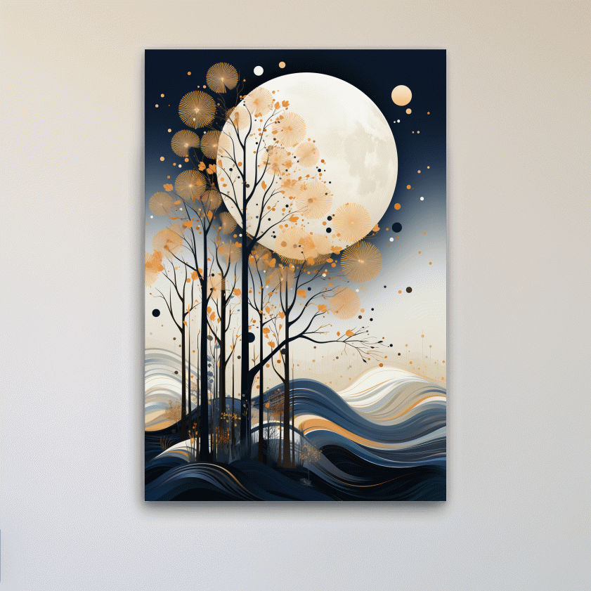 Elegant illustration of a forest under the night sky