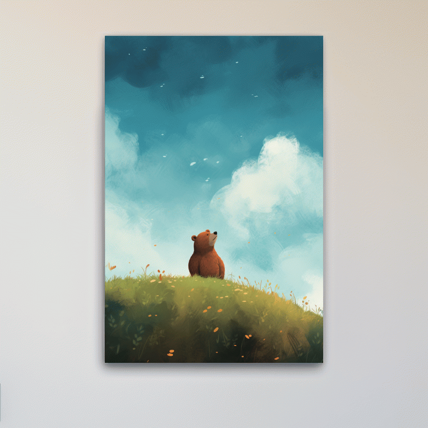 Illustation of a cute bear gazing into the sky