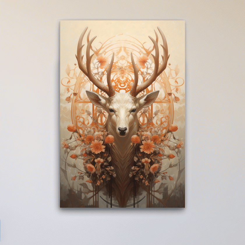 Elegant floral artwork of a beautiful deer head
