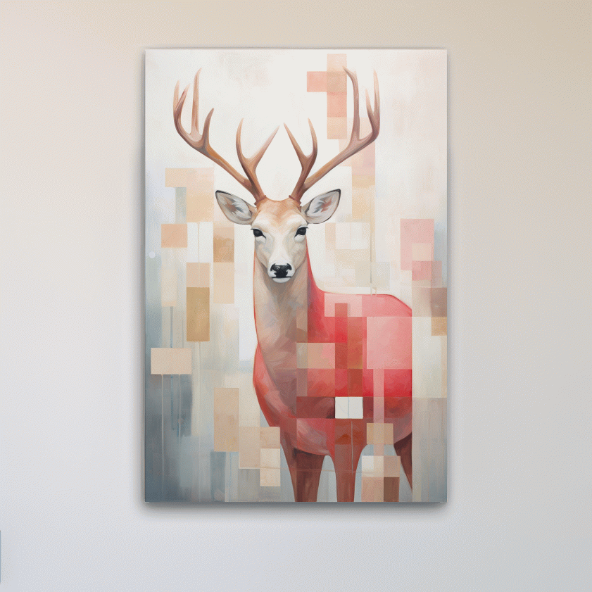 Abstract painting of a deer with geometric shapes