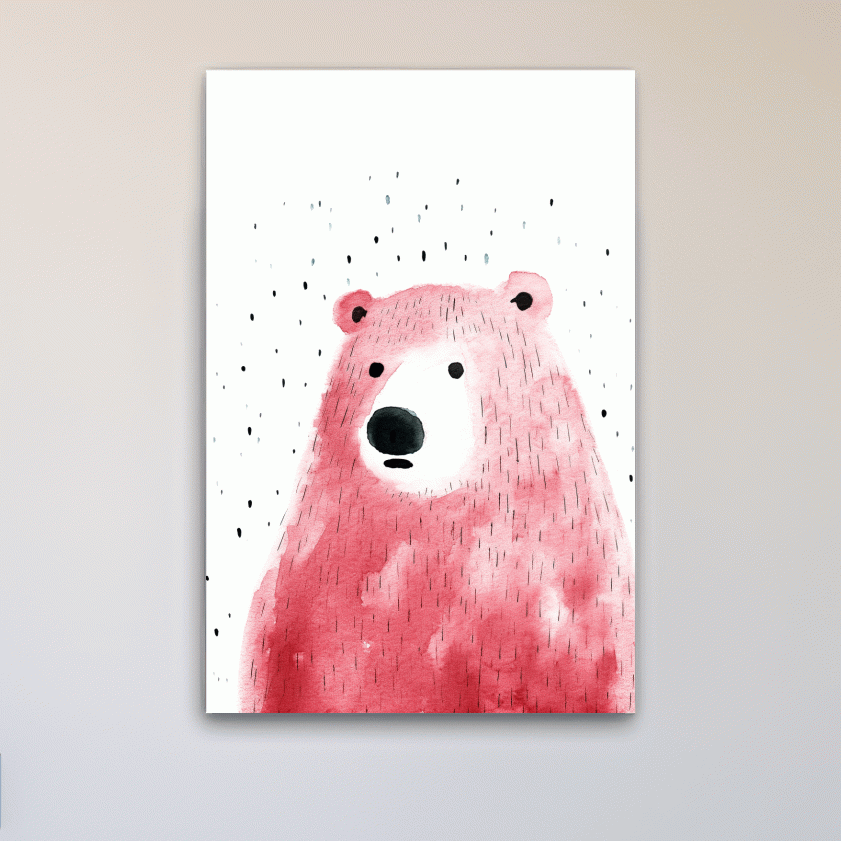 Quirky art, minimal watercolor painting of a bear