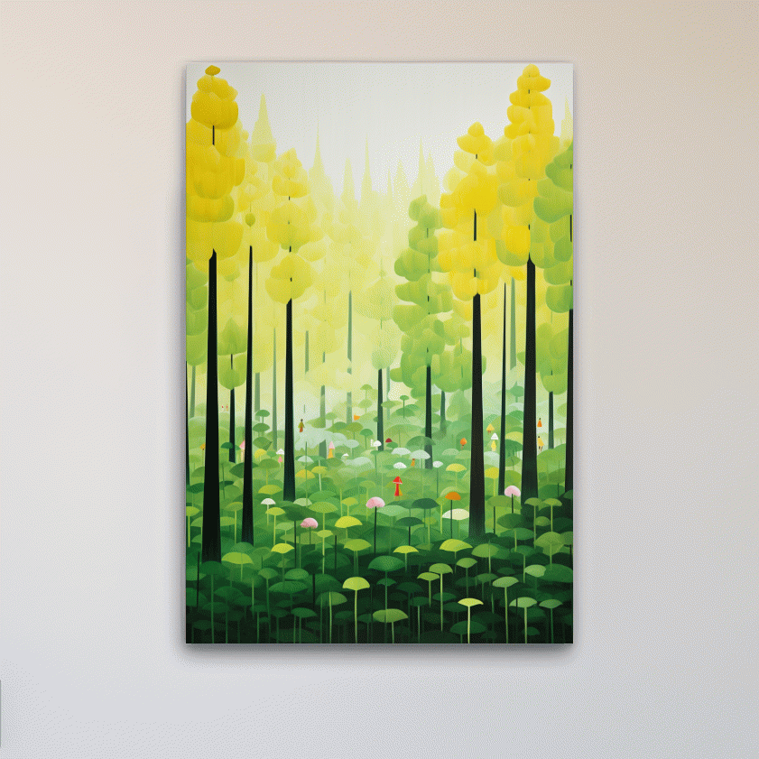 Whimsical Colorful Forest Painting - Surreal Botanical Wall Art