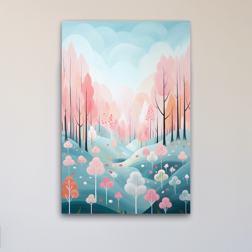 Pastel painting of a colorful dreamy forest