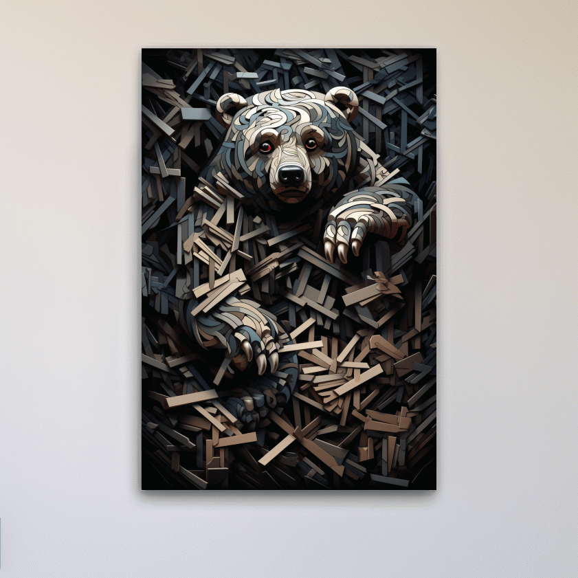 MC Escher style deconstructed hidden bear art
