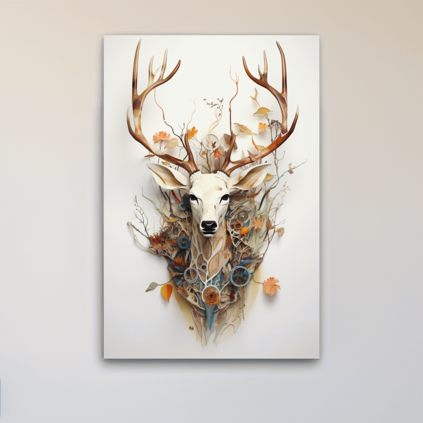 Ornate floral deer head collage style art