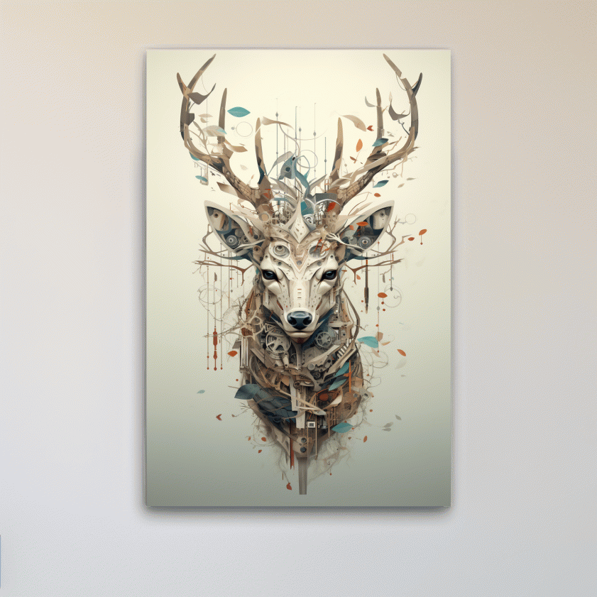 MC Escher style deer head collage art