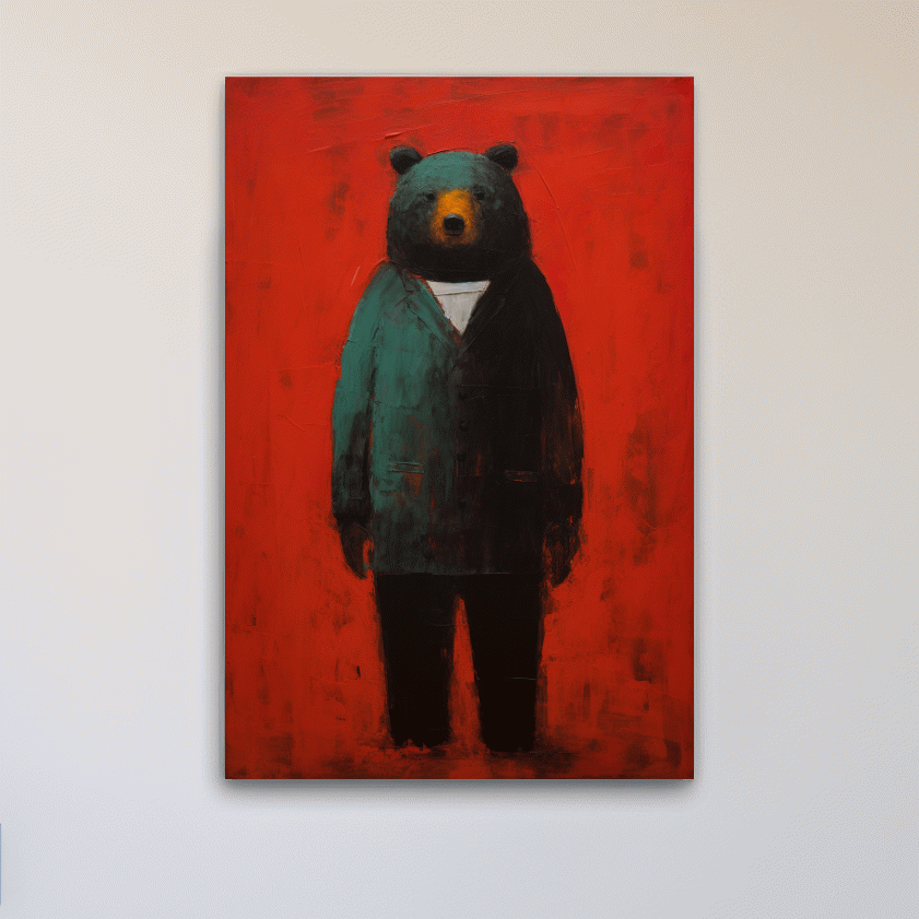 Moody Bear Wearing Suit Portrait Painting - Expressive Wildlife Wall Art
