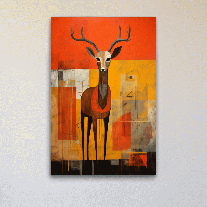 Rustic textured abstract painting of a deer