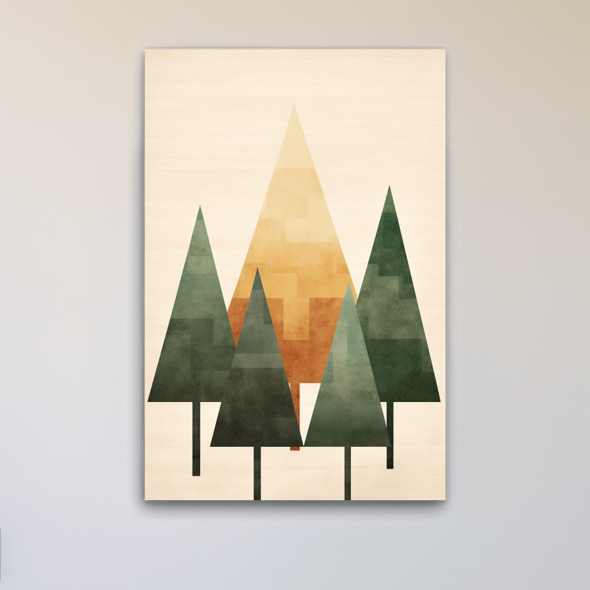 Rustic forest art illustration, geometric trees
