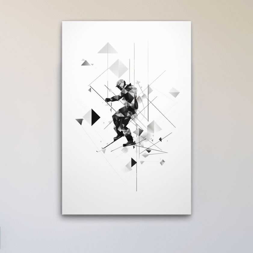Abstract geometric painting of a skier