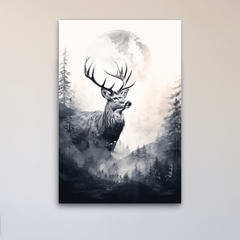 Deer and forest artwork drawing, double exposure style