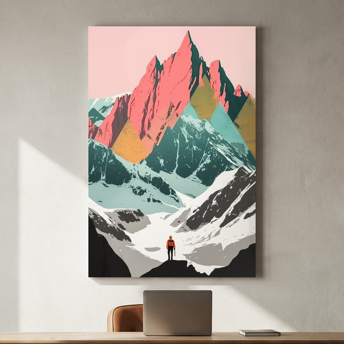 Vibrant Alpine Peaks Illustration - Colourful Mountain Wall Art