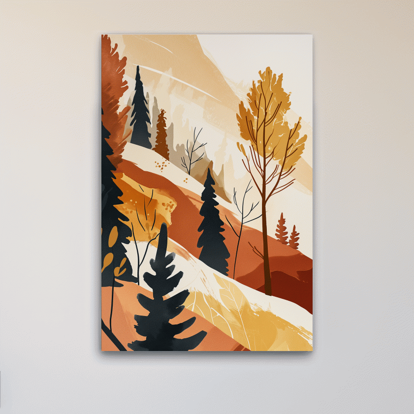 Forest and mountain artwork, bohemian style watercolour print