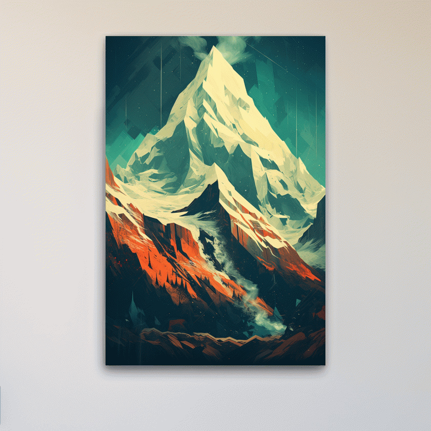Retro Geometric Glacier Mountain Peak Artwork - Alpine Landscape Wall Art