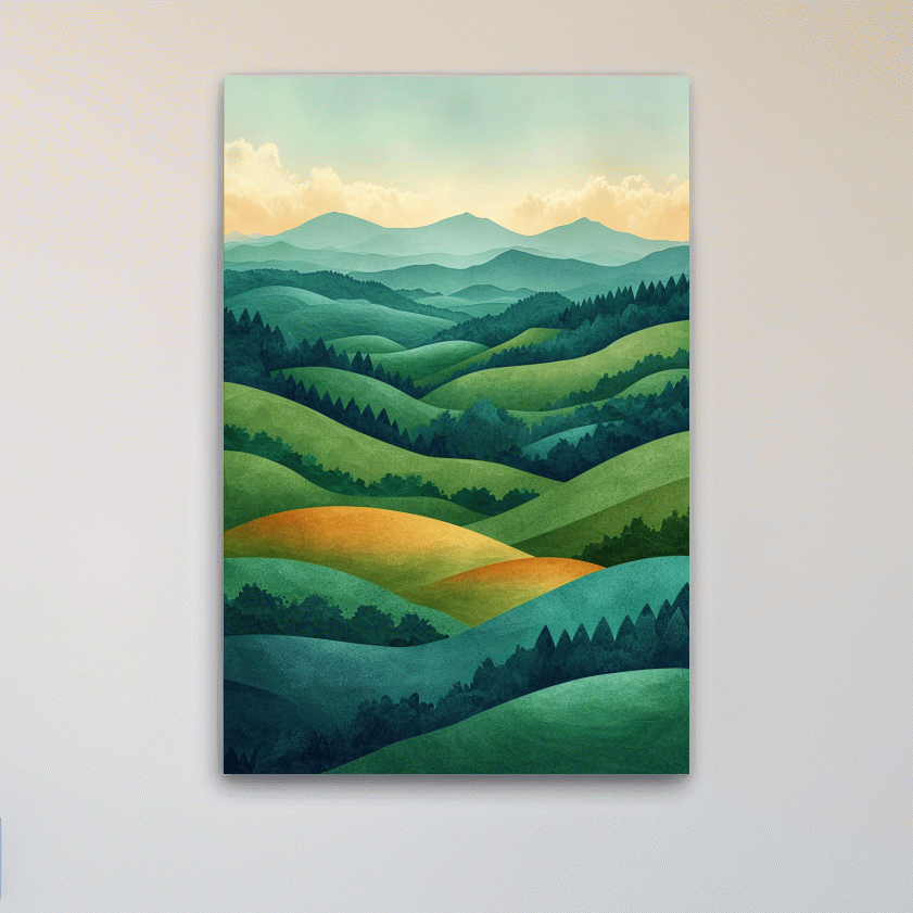 Rolling hills and forest surreal artwork, 3d layered effect