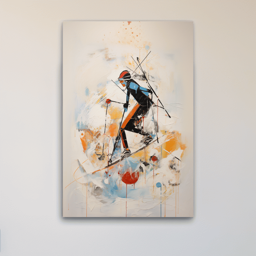 Abstract Ski Mountaineer Painting - Modern Winter Adventure Wall Art