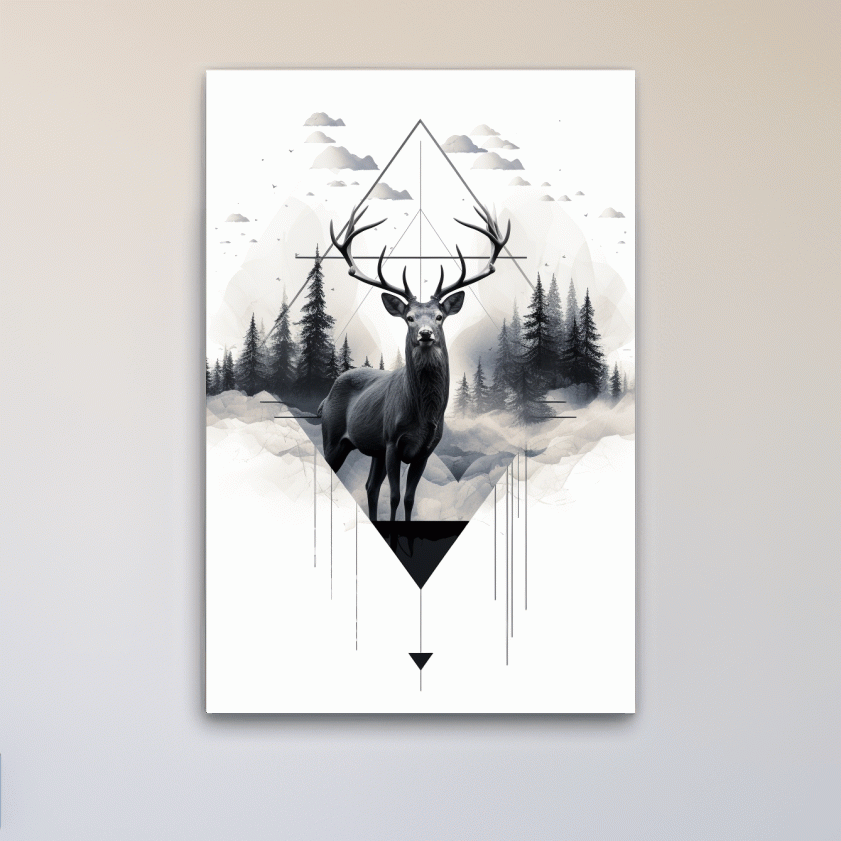 Tattoo inspired art, majestic deer in a misty forest
