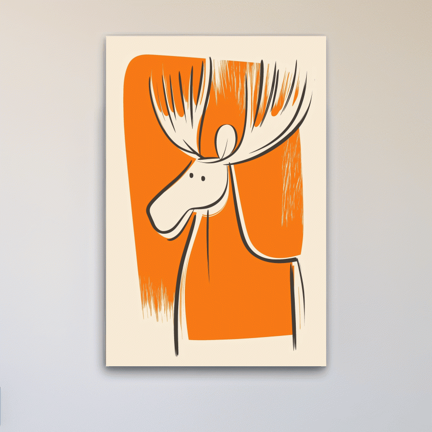 Caricature wall art print of a cute cartoon moose