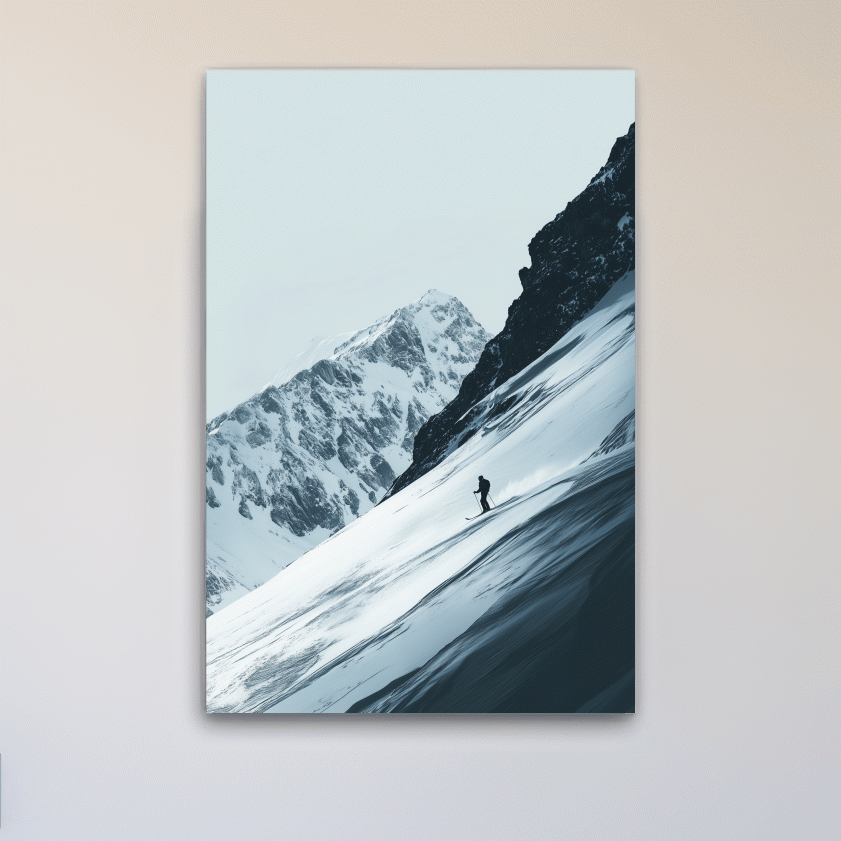 Snowy Alpine Skier Artwork - Minimalist Ski Wall Art