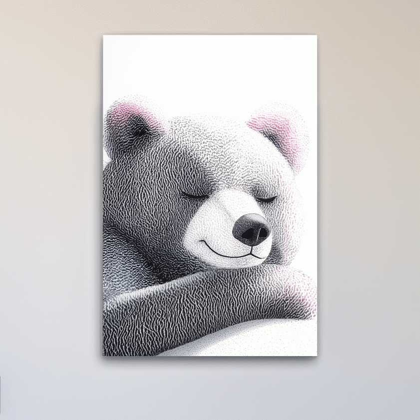 Cute childrens nursery wall art, happy sleep bear