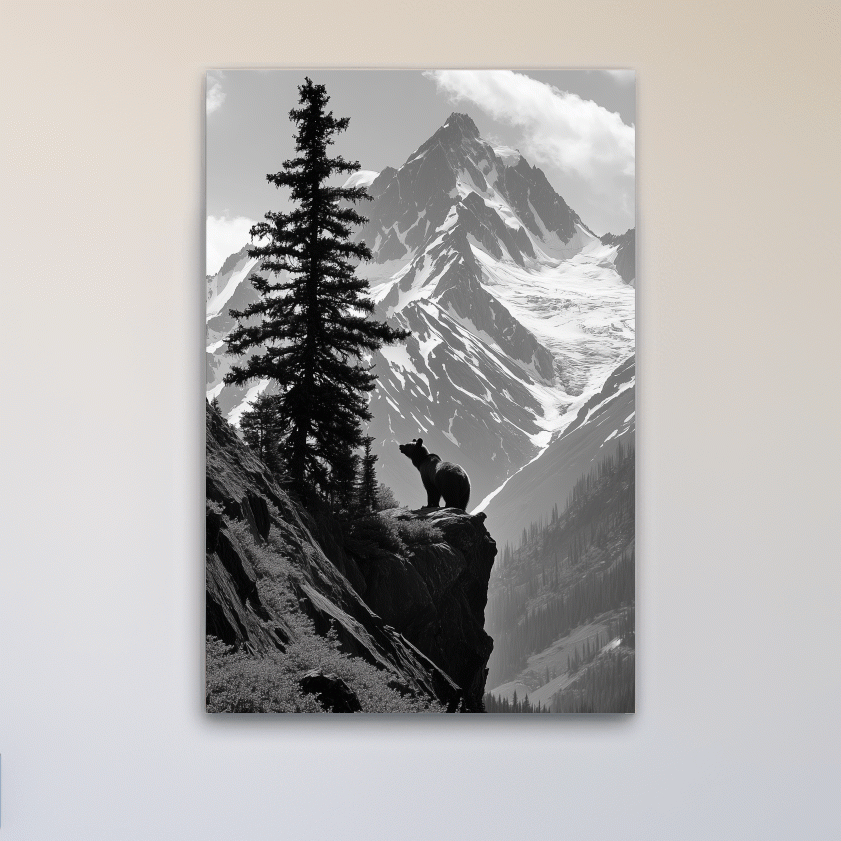 Grizzly bear on a cliff in the mountains, wildlife photography art