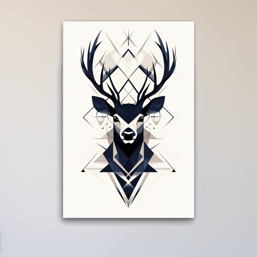 Deer head illustration print, ornate tribal style wall art